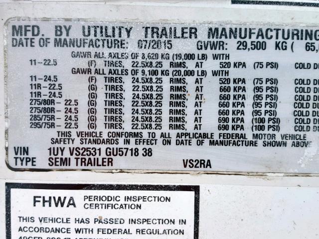 1UYVS2531GU571838 - 2016 UTILITY REEFER WHITE photo 10