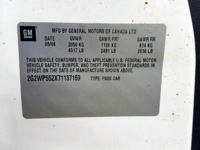 2G2WP552X71137169 - 2007 PONTIAC GRAND PRIX WHITE photo 10