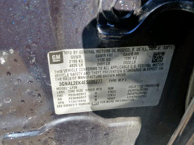3GNAL2EK4ES635277 - 2014 CHEVROLET CAPTIVA LS ლურჯი ფოტო 10