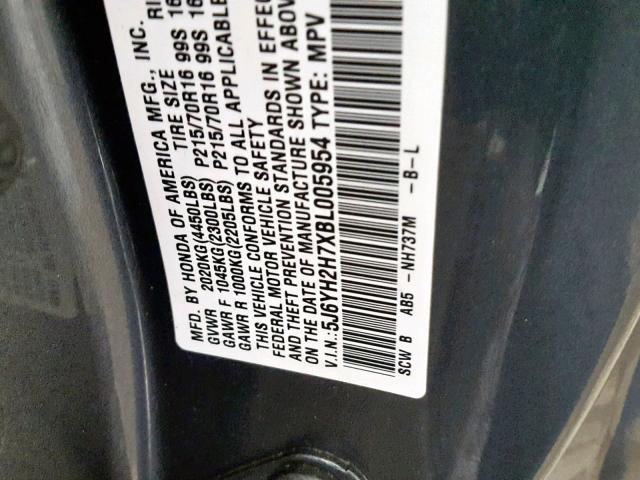 5J6YH2H7XBL005954 - 2011 HONDA ELEMENT EX GRAY photo 10