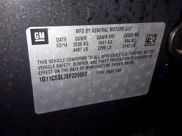 1G11C5SL7EF229062 - 2014 CHEVROLET MALIBU 1LT შავი ფოტო 10