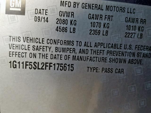 1G11F5SL2FF175615 - 2015 CHEVROLET MALIBU LTZ ლურჯი ფოტო 10