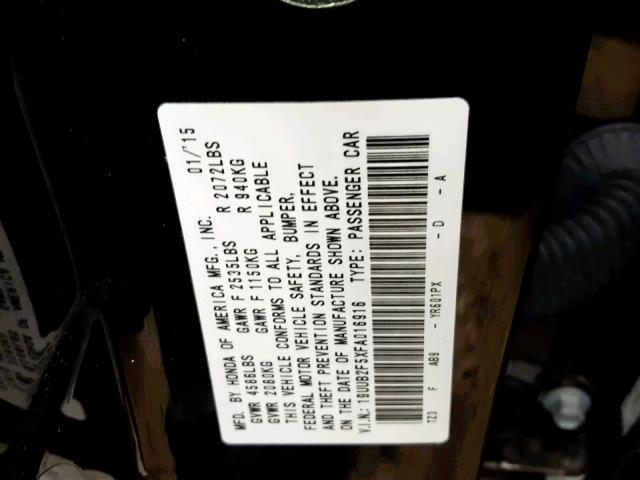 19UUB2F5XFA016916 - 2015 ACURA TLX TECH შავი ფოტო 10