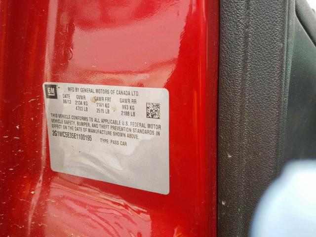 2G1WC5E35E1100195 - 2014 CHEVROLET IMPALA LIM RED photo 10