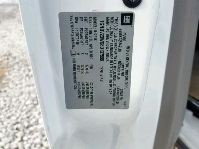 1GNDV23WX8D137599 - 2008 CHEVROLET UPLANDER L Ağ foto 10