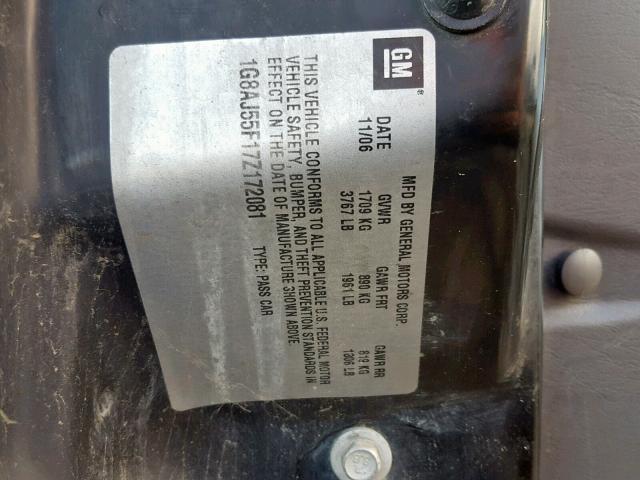 1G8AJ55F17Z172081 - 2007 SATURN ION LEVEL SILVER photo 10