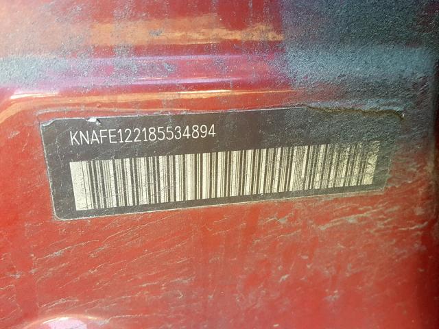 KNAFE122185534894 - 2008 KIA SPECTRA EX RED photo 10