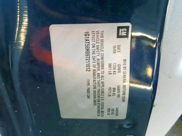 1G1AT58H897211012 - 2009 CHEVROLET COBALT LT BLUE photo 10