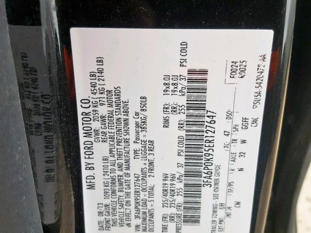 3FA6P0K95ER127647 - 2014 FORD FUSION TIT BLACK photo 10