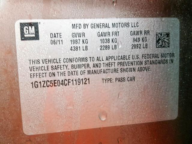 1G1ZC5E04CF119121 - 2012 CHEVROLET MALIBU 1LT GRAY photo 10