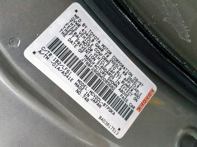 JT8BF28G8W0085682 - 1998 LEXUS ES 300 GRAY photo 10