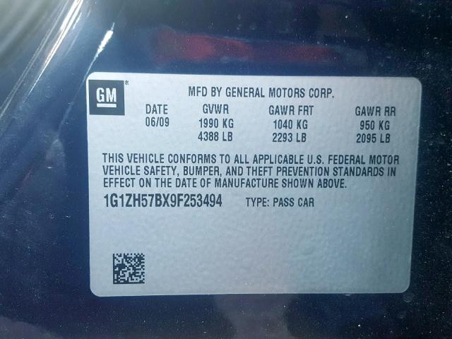 1G1ZH57BX9F253494 - 2009 CHEVROLET MALIBU 1LT BLUE photo 10