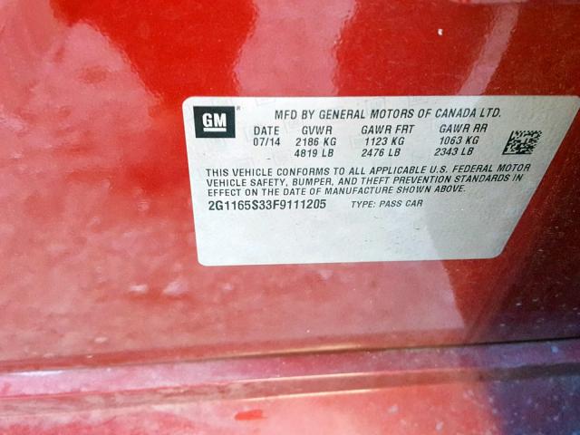 2G1165S33F9111205 - 2015 CHEVROLET IMPALA LTZ RED photo 10