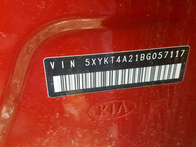 5XYKT4A21BG057117 - 2011 KIA SORENTO BA RED photo 10