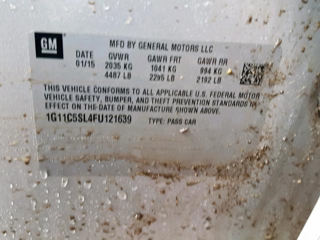 1G11C5SL4FU121639 - 2015 CHEVROLET MALIBU 1LT SILVER photo 10