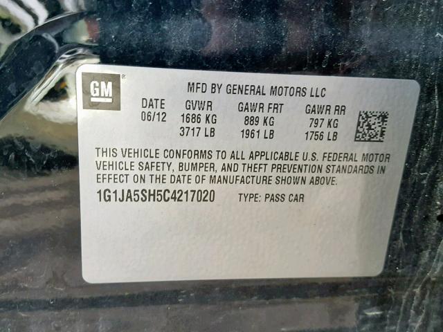 1G1JA5SH5C4217020 - 2012 CHEVROLET SONIC LS 黑色 照片 10