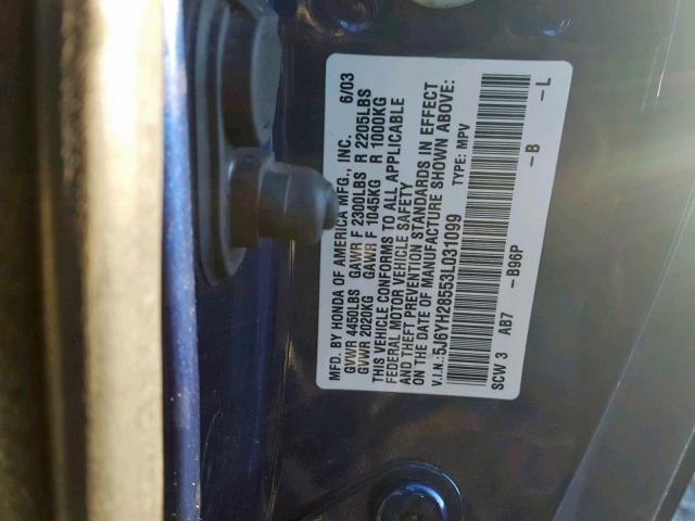 5J6YH28553L031099 - 2003 HONDA ELEMENT EX BLUE photo 10