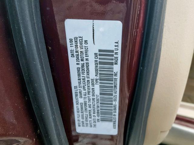 4S3BH675917635717 - 2001 SUBARU LEGACY OUT MAROON photo 10