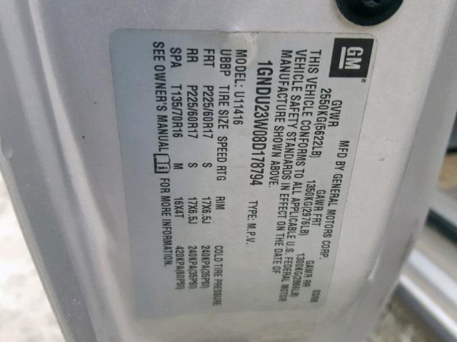 1GNDU23W08D178794 - 2008 CHEVROLET UPLANDER L Gümüş foto 10