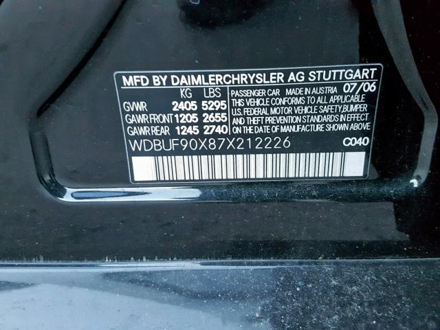 WDBUF90X87X212226 - 2007 MERCEDES-BENZ E 550 4MAT BLACK photo 10