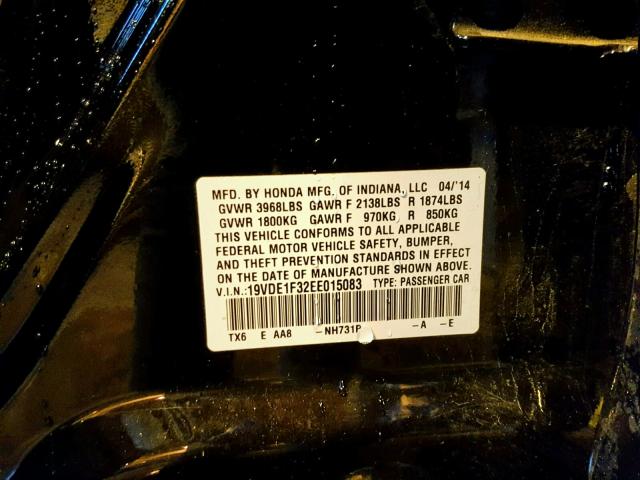 19VDE1F32EE015083 - 2014 ACURA ILX 20 BLACK photo 10