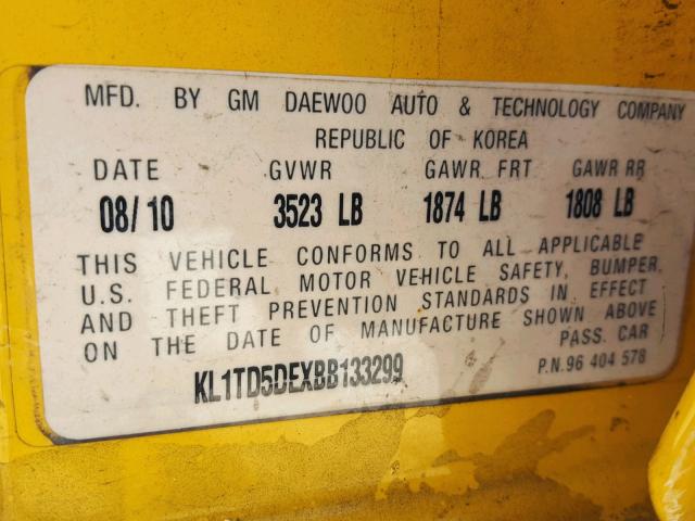 KL1TD5DEXBB133299 - 2011 CHEVROLET AVEO LS YELLOW photo 10