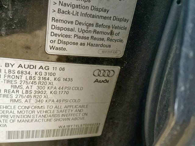 WA1BY74L57D066233 - 2007 AUDI Q7 3.6 QUA BLACK photo 10