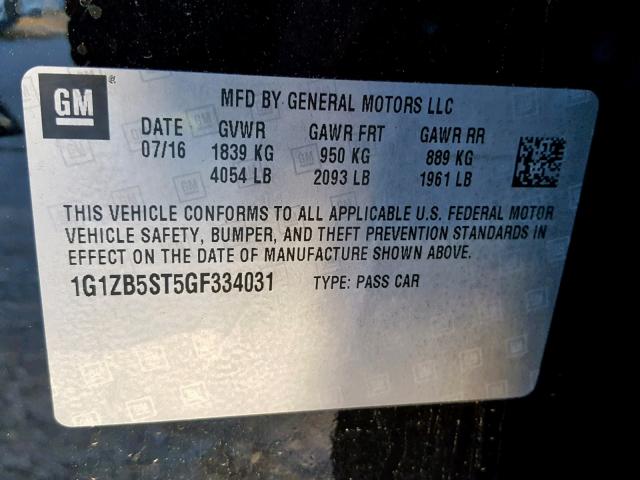 1G1ZB5ST5GF334031 - 2016 CHEVROLET MALIBU LS 黑色 照片 10