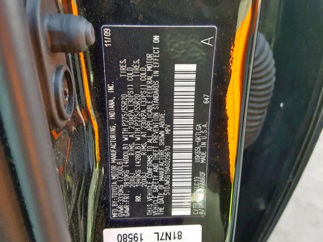 5TDJW5G19AS029610 - 2010 TOYOTA SEQUOIA LI BLACK photo 10