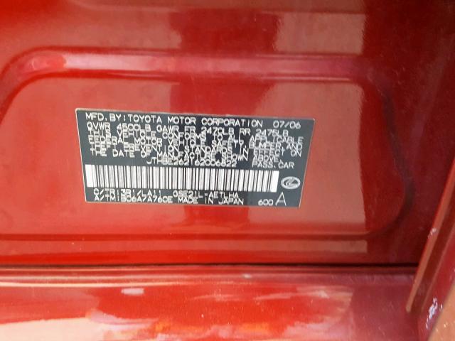 JTHBE262162006822 - 2006 LEXUS IS 350 RED photo 10