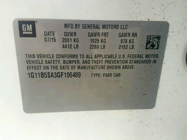 1G11B5SA3GF106489 - 2016 CHEVROLET MALIBU LIM WHITE photo 10