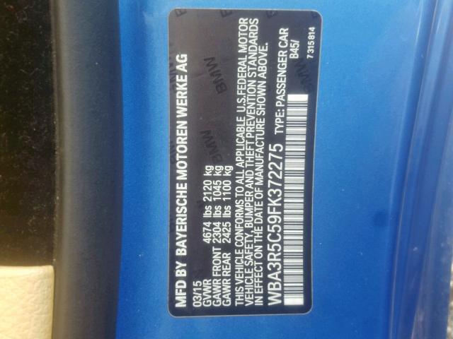 WBA3R5C59FK372275 - 2015 BMW 435 XI BLUE photo 10