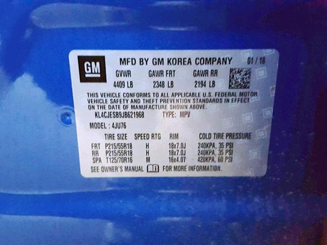 KL4CJESB9JB621968 - 2018 BUICK ENCORE PRE BLUE photo 10