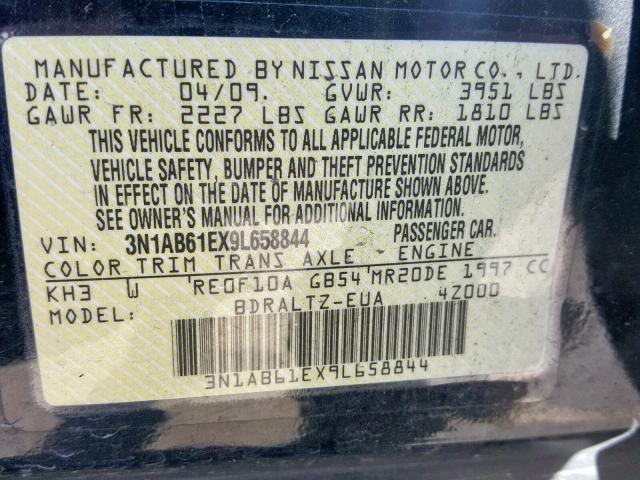 3N1AB61EX9L658844 - 2009 NISSAN SENTRA 2.0 BLACK photo 10