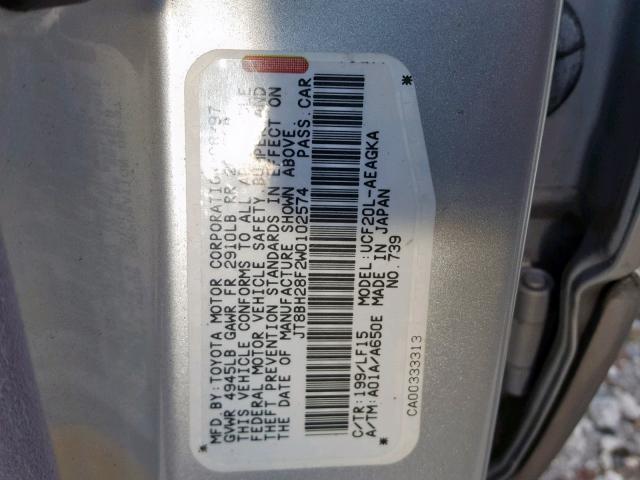 JT8BH28F2W0102574 - 1998 LEXUS LS 400 SILVER photo 10