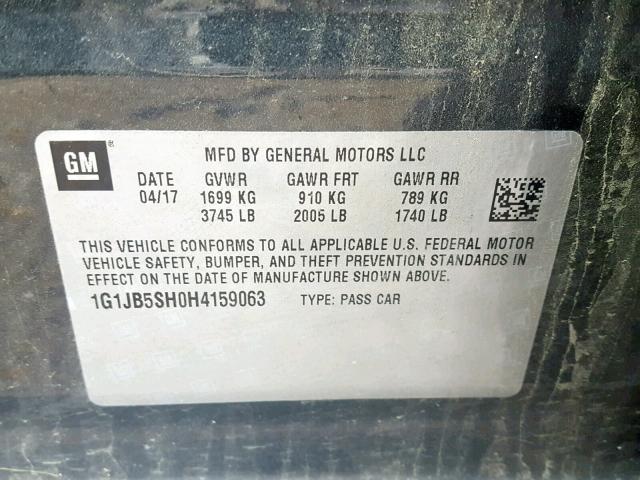 1G1JB5SH0H4159063 - 2017 CHEVROLET SONIC LS GRAY photo 10