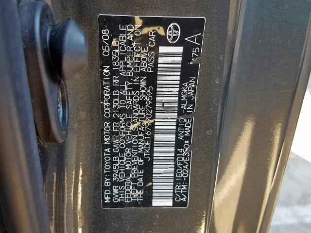 JTKDE167990279595 - 2009 TOYOTA SCION TC გრაფიტი ფოტო 10