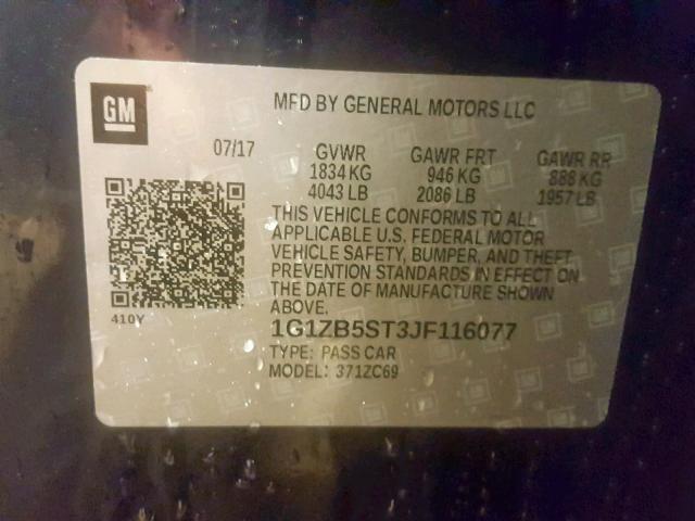 1G1ZB5ST3JF116077 - 2018 CHEVROLET MALIBU LS Mavi foto 10