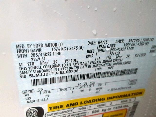 5LMJJ2LT3JEL09736 - 2018 LINCOLN NAVIGATOR Ақ фото 10