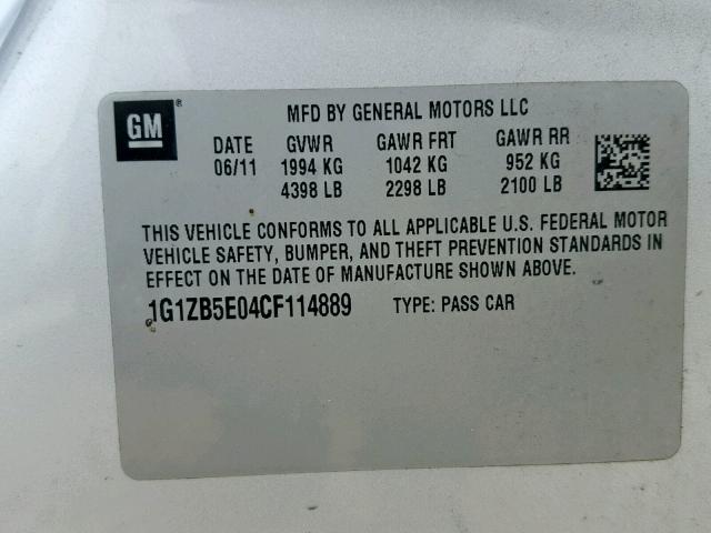 1G1ZB5E04CF114889 - 2012 CHEVROLET MALIBU LS SILVER photo 10