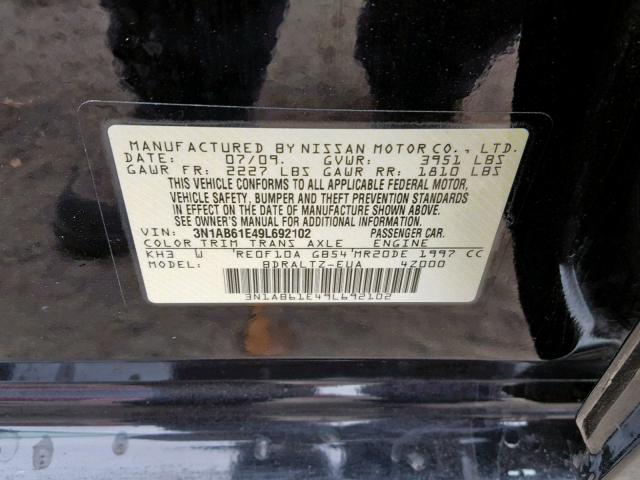 3N1AB61E49L692102 - 2009 NISSAN SENTRA 2.0 BLACK photo 10