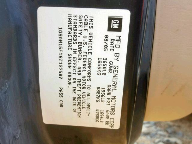 1G8AN15FX6Z127507 - 2006 SATURN ION LEVEL WHITE photo 10