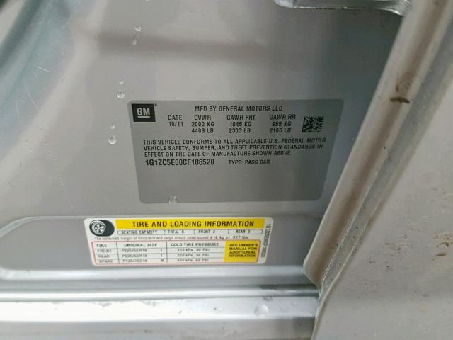 1G1ZC5E00CF188520 - 2012 CHEVROLET MALIBU 1LT GRAY photo 10