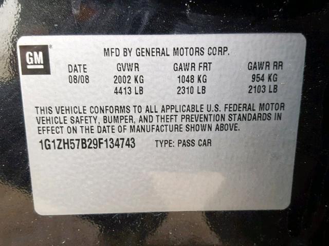 1G1ZH57B29F134743 - 2009 CHEVROLET MALIBU 1LT 黑色 照片 10