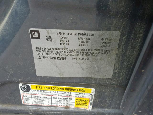 1G1ZH57B49F129897 - 2009 CHEVROLET MALIBU 1LT CHARCOAL photo 10