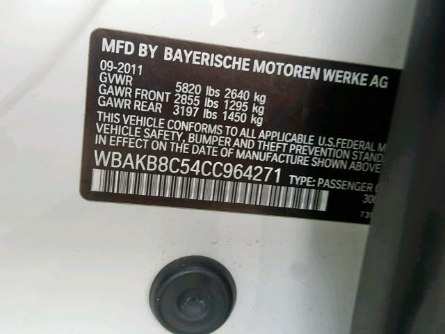 WBAKB8C54CC964271 - 2012 BMW 750LI WHITE photo 10