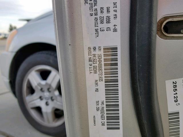 1B3HB48B68D721035 - 2008 DODGE CALIBER SX SILVER photo 10