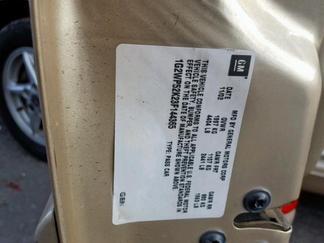 1G2WP52K23F144365 - 2003 PONTIAC GRAND PRIX GOLD photo 10