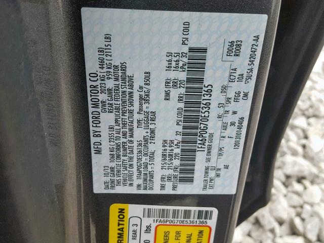 1FA6P0G70E5361365 - 2014 FORD FUSION S GRAY photo 10