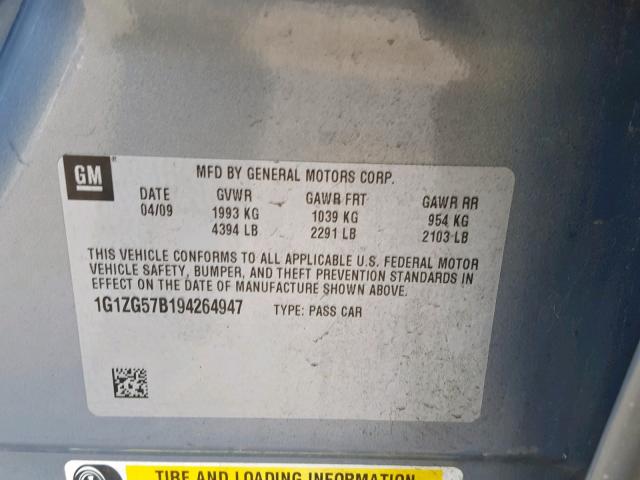 1G1ZG57B194264947 - 2009 CHEVROLET MALIBU LS Mavi foto 10